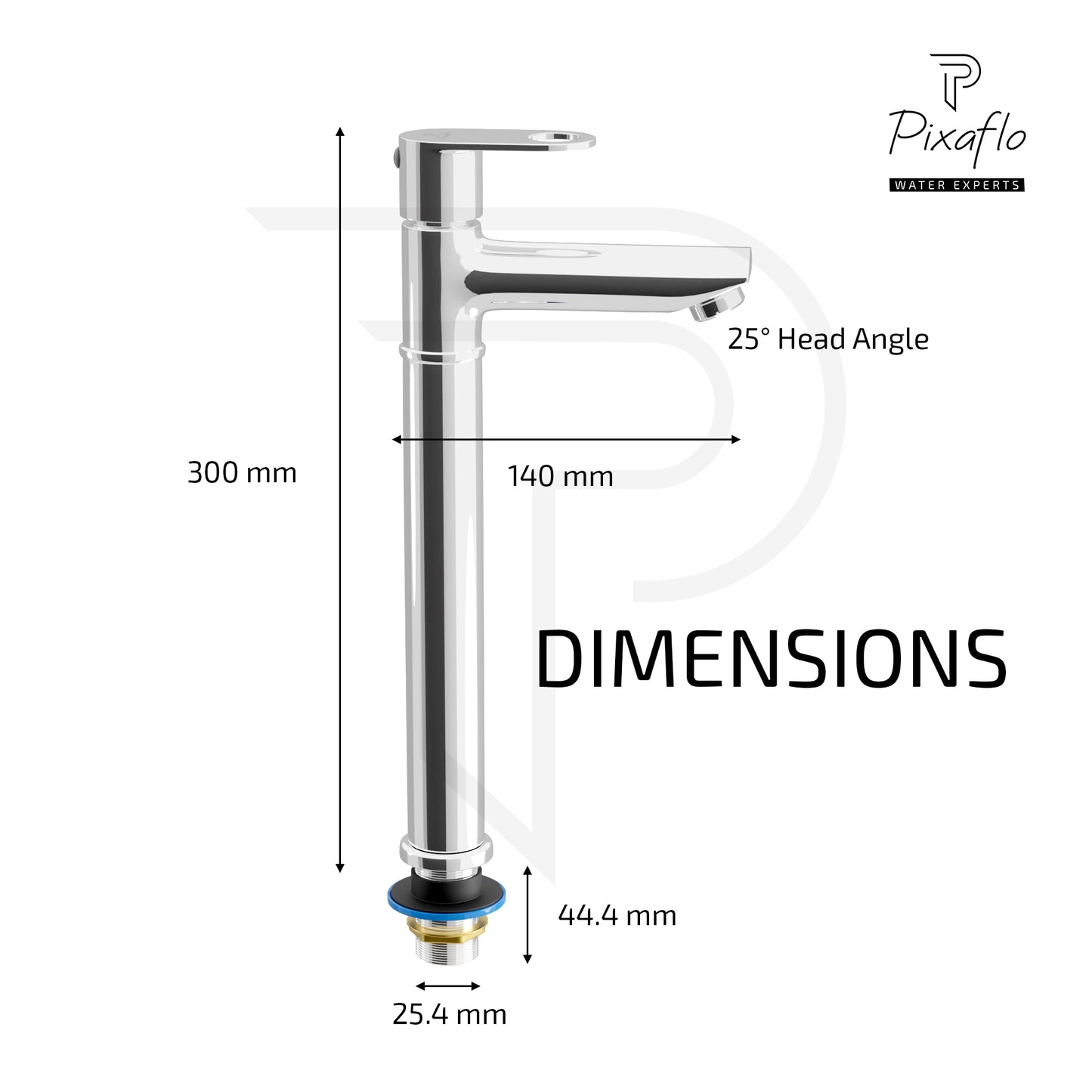 Pixaflo Admix Brass Extended Tall Body Pillar Cock 12 inch Tap for Wash Basin | Deck Mounted | Cold Water Tap (Not Hot & Cold Mixer) | Counter Top/Table Top Faucet | Foam Flow | Chrome Finish