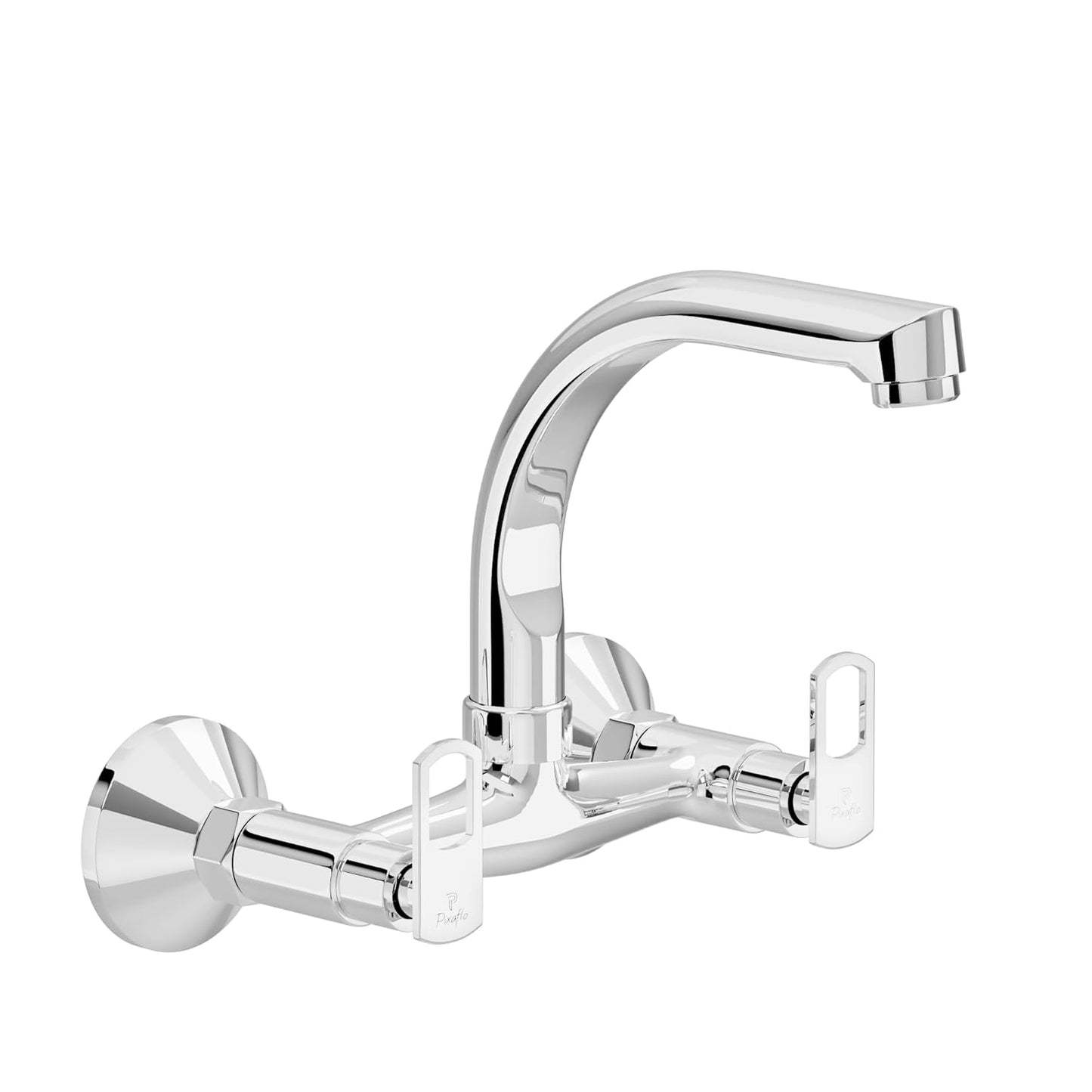 Pixaflo Cassia Brass Kitchen Sink Mixer (Hot and Cold) with C-Type Swivel Spout | Wall Mounted