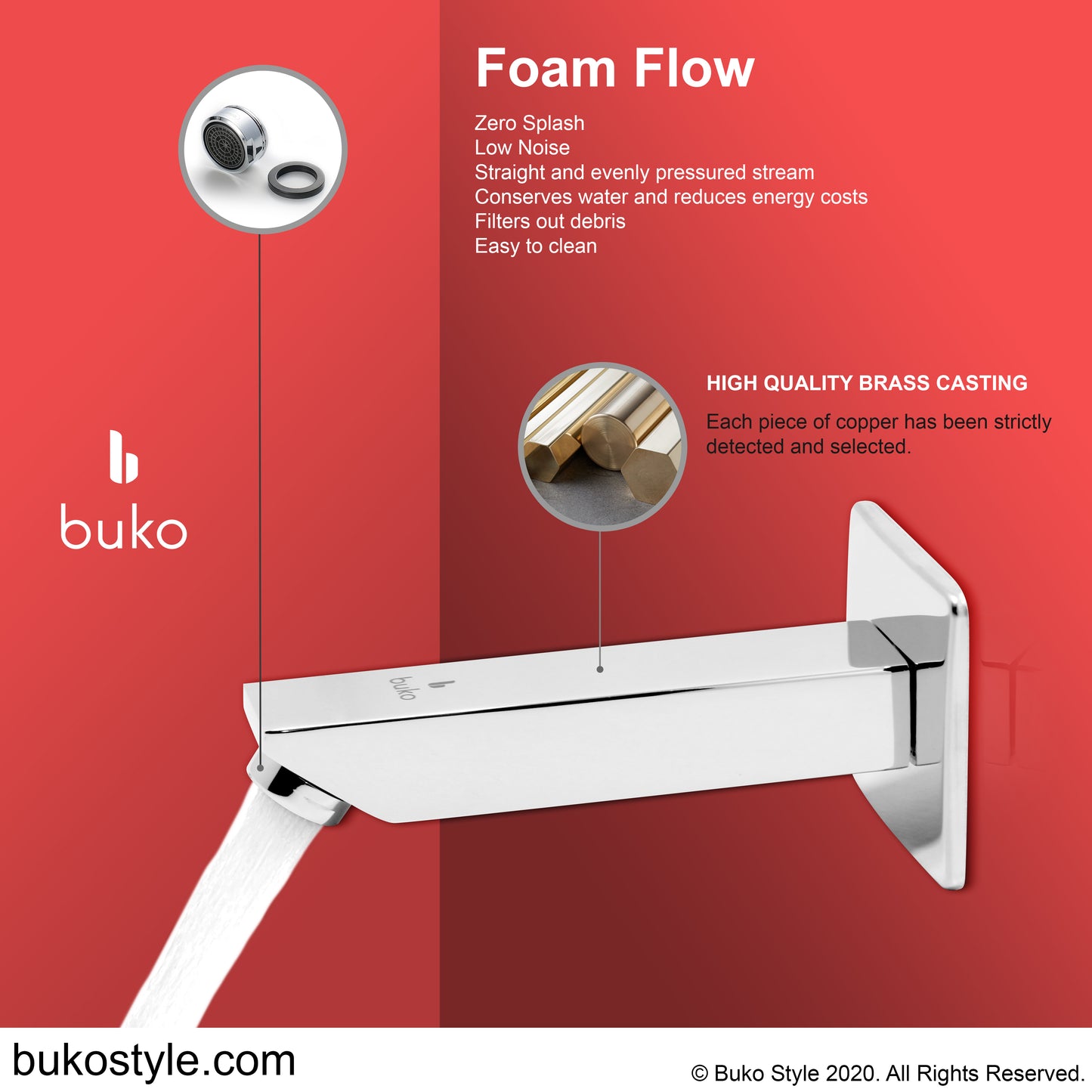 Pixaflo Crux Brass Bath Tub Spout with Wall Flange | High Flow | Chrome