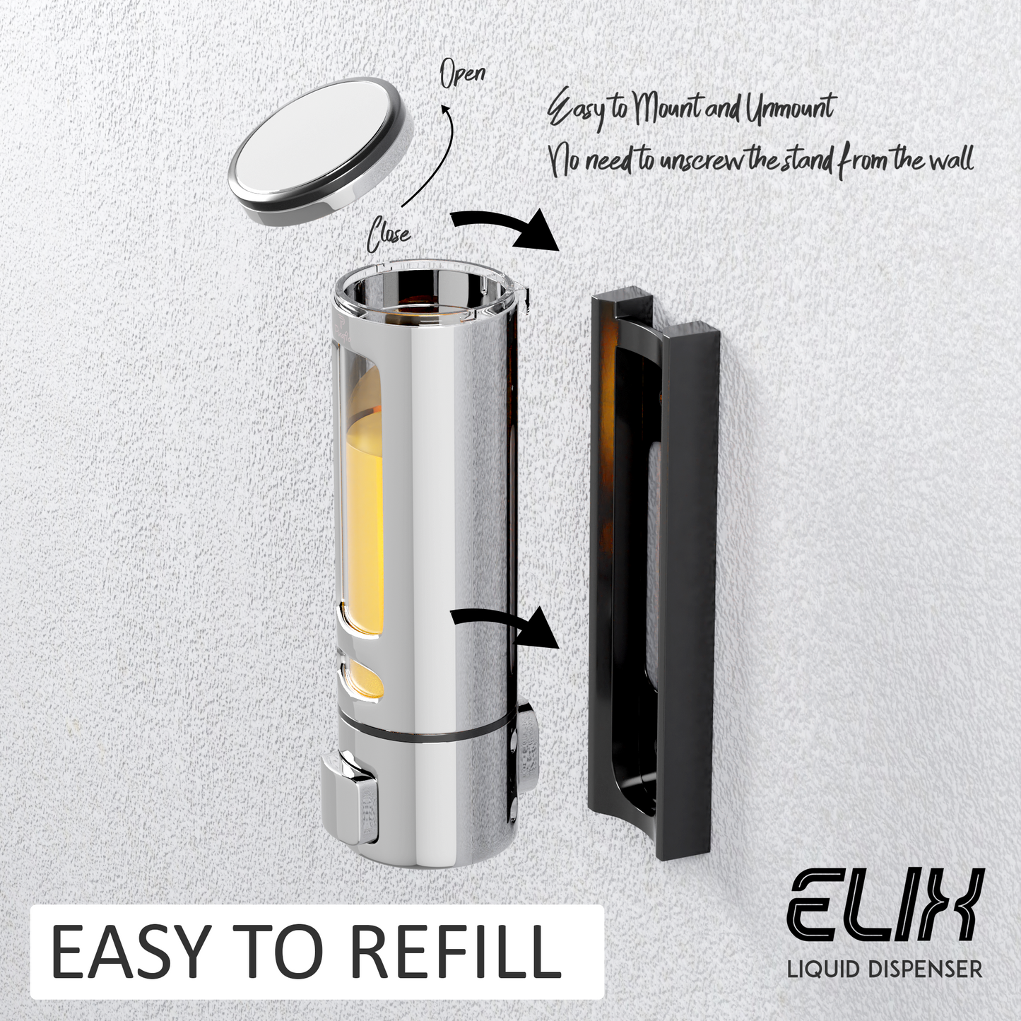 Pixaflo Elix Liquid Sanitizer Shower Gel Dish Wash Soap Dispenser for Bathroom Kitchen Combo | 400 ml Capacity | Wall Mounted | Plastic (Chrome, Pack of 2)