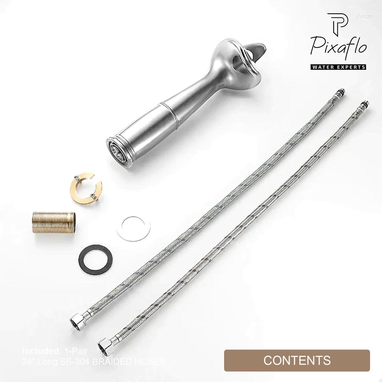 Pixaflo Dolphin Waterfall Brass Single Lever Hot and Cold Basin Mixer with 24 inches Long Braided Hoses | 12 inches Tall | Chrome Finish