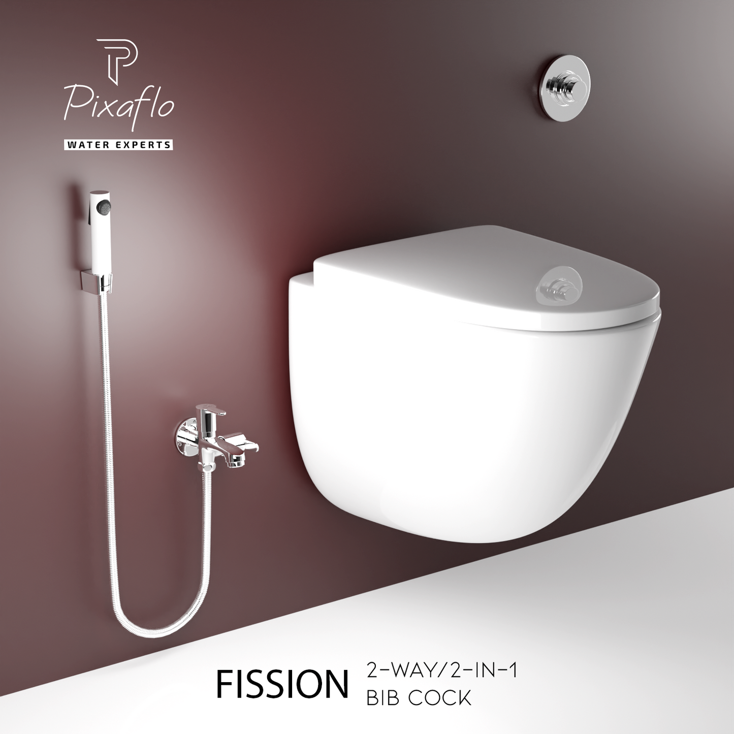 Pixaflo FIssion Brass 2 Way Bib Cock Tap | 2 in 1 Wall Mounted Faucet with Wall Flange | Chrome Finish