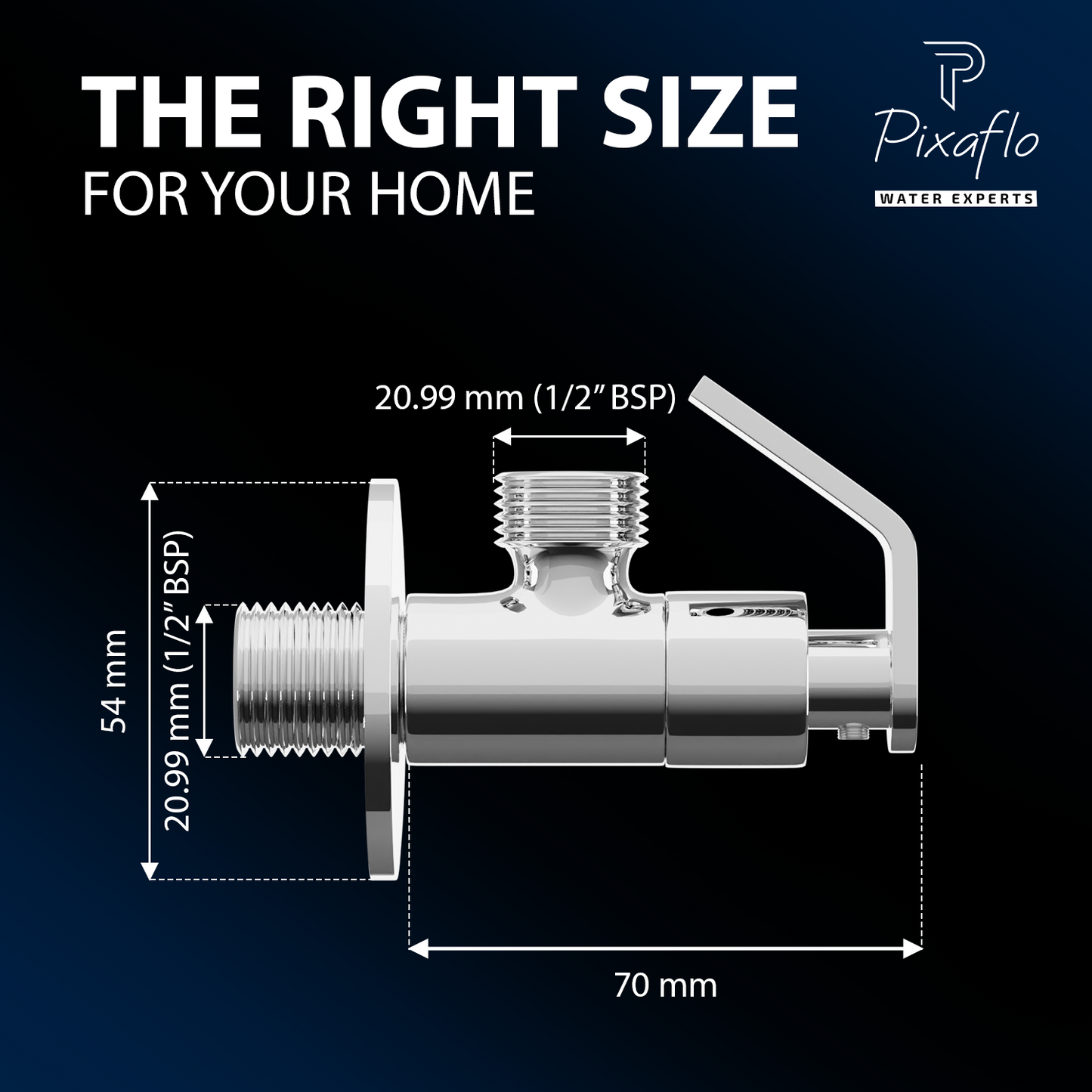 Pixaflo Meta Brass Angle Valve Combo | Stop Cock with Wall Flange | Chrome Finish | Pack of 2