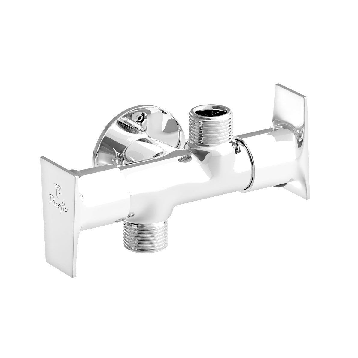 Pixaflo Sea Brass 2 Way Angle Cock | 2 in 1 Angle Valve with Wall Flange For Bathroom, Toilet, Wash Basin | Chrome Finish