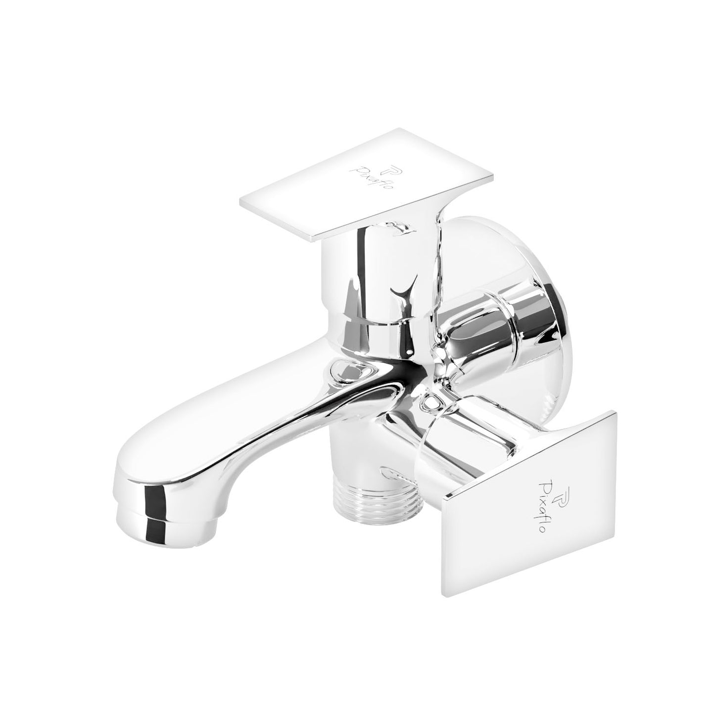 Pixaflo Sea Brass 2 Way Bib Cock Tap | 2 in 1 Wall Mounted Faucet with Wall Flange | Chrome Finish