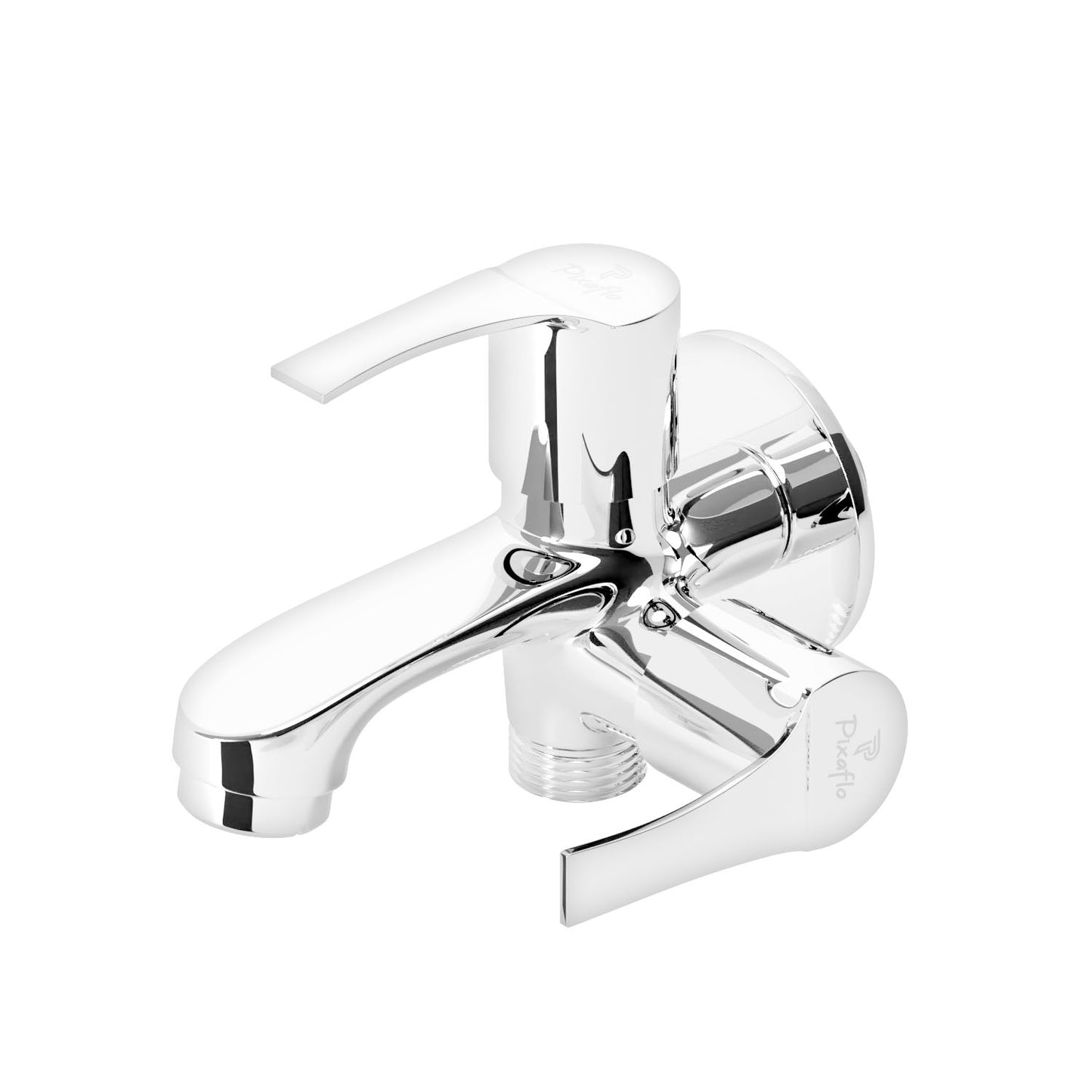 Pixaflo Sting Brass 2 Way Bib Cock Tap | 2 in 1 Wall Mounted Faucet with Wall Flange | Chrome Finish