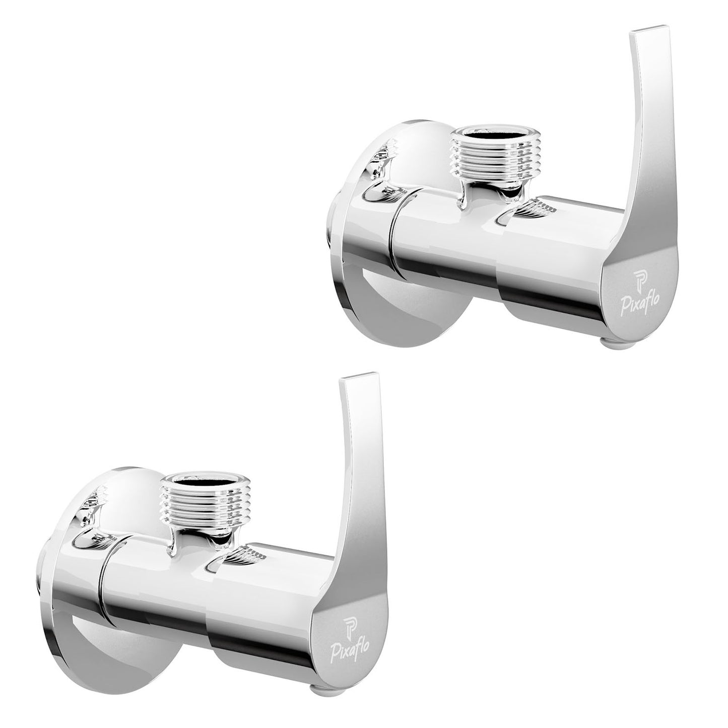 Pixaflo Sting Brass Angle Valve Combo | Stop Cock with Wall Flange | Chrome Finish | Pack of 2