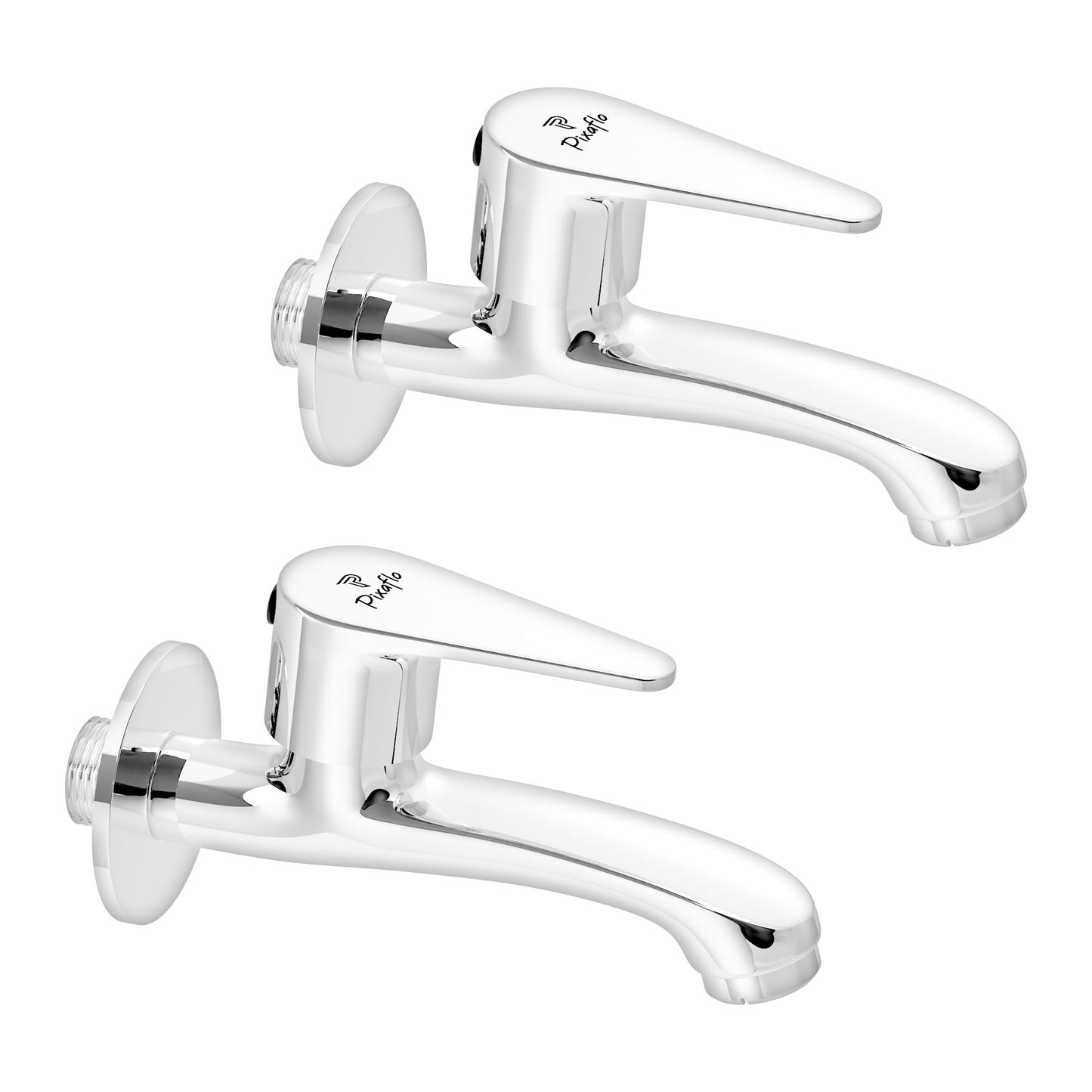Pixaflo Vita Brass Long Body Bib Cock Tap with Wall Flange Combo | Chrome | Pack of 2