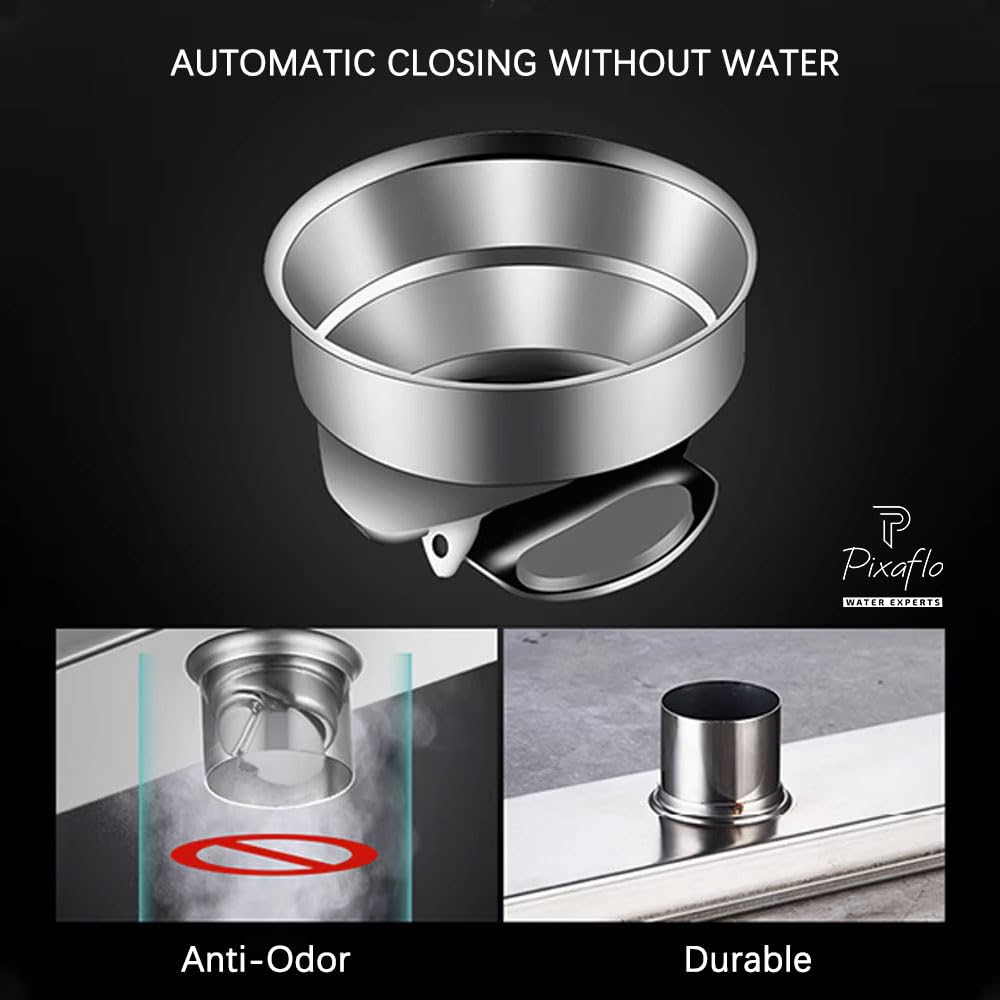 Pixaflo Triangular Corner Drain Strainer | 20 x 20 x 28 cm | 304 Stainless Steel Shower Water Drain Channel | Floor Drain Jali with Collar | Center Hole