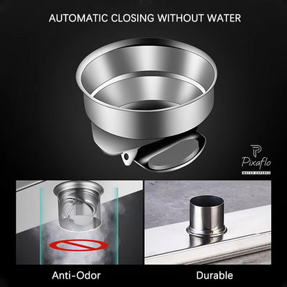 Pixaflo Triangular Corner Drain Strainer | 20 x 20 x 28 cm | 304 Stainless Steel Shower Water Drain Channel | Floor Drain Jali with Collar | Center Hole