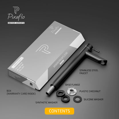 Pixaflo Florent SS-304 Extended Tall Body Pillar Cock 12" Tap for Wash Basin | Stainless Steel (Matte Black)