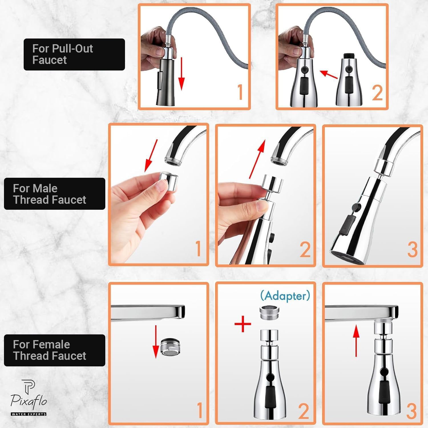 Pixaflo Tap Extender for Kitchen Sink | Flexible Faucet with Tap Extension for Convenient Use Upgrade Your Kitchen Sink with Flexible Tap for Easy Access | Faucet Splash Head