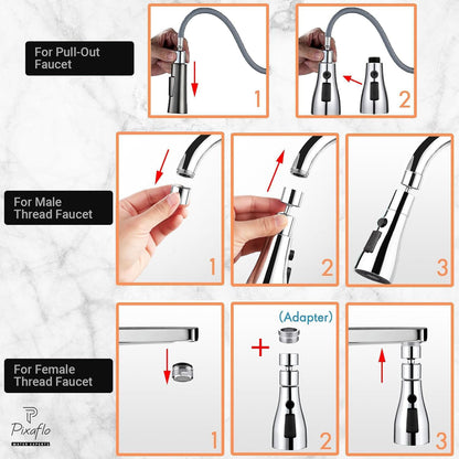 Pixaflo Tap Extender for Kitchen Sink | Flexible Faucet with Tap Extension for Convenient Use Upgrade Your Kitchen Sink with Flexible Tap for Easy Access | Faucet Splash Head | Combo Pack of 2
