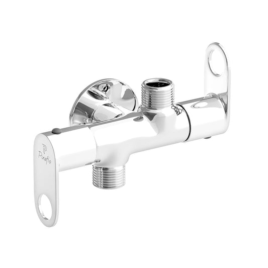 Pixaflo Admix Brass 2 Way Angle Cock | 2 in 1 Angle Valve with Wall Flange For Bathroom, Toilet, Wash Basin | Chrome Finish