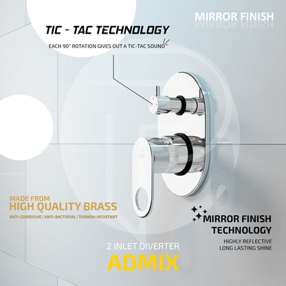 Pixaflo Brass Admix High Flow Single Lever 4 Way / 2 Inlet Diverter | Tic-Tac | Complete Set | Bathroom Shower System | Bathroom Mixer | Chrome Finish