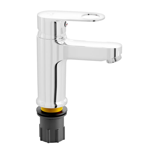 Pixaflo Admix Brass Single Lever Basin Mixer Tap with 18 inches Braided Hoses | Hot & Cold Deck Mounted Faucet | Chrome Finish