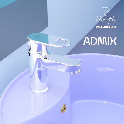 Pixaflo Admix Brass Single Lever Basin Mixer Tap with 18 inches Braided Hoses | Hot & Cold Deck Mounted Faucet | Chrome Finish