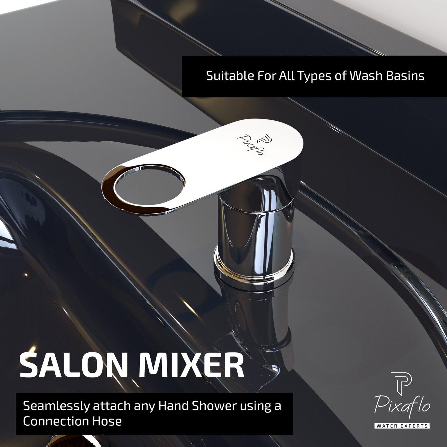 Pixaflo Admix Brass Single Lever Salon Mixer with Brass Connection Leg | Chrome Finish | Deck Mounted