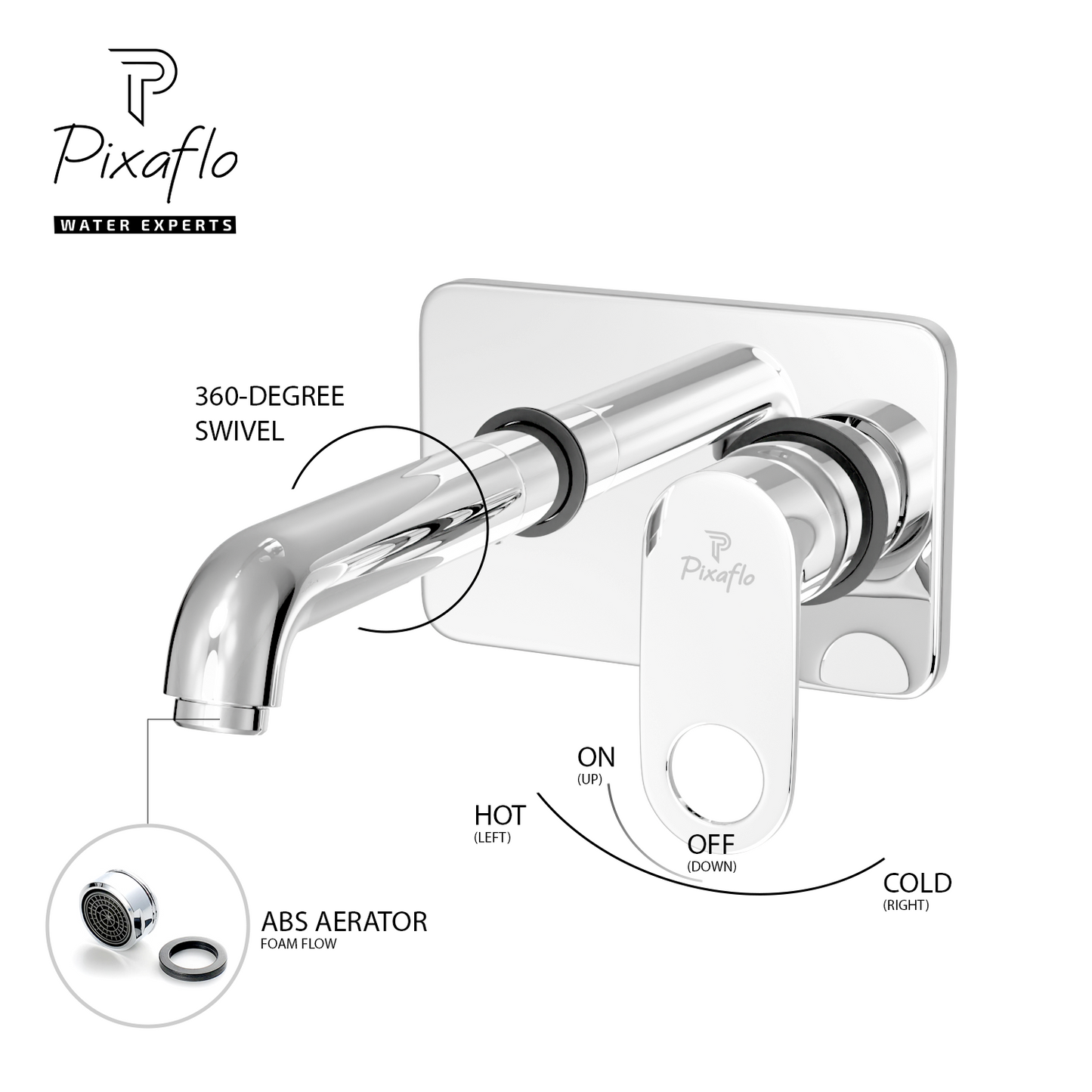 Pixaflo Admix Brass Concealed Single Lever Chrome Basin Mixer with Exposed Parts Kit | Complete Set