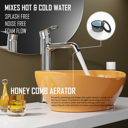 Pixaflo Admix-FX Brass Extended Hot & Cold Single Lever Basin Mixer Tall Boy with 24 inches Braided Hoses | 12 inches Tall | Chrome
