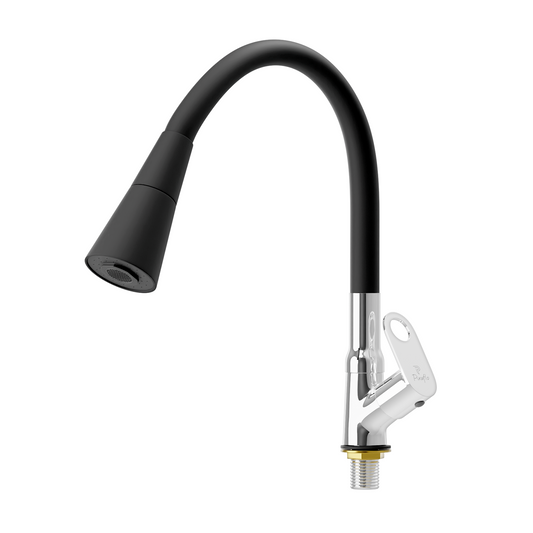 Pixaflo Admix Brass Swan Neck Tap | with Black Dual Flow 360-degree Swivel Flexible Silicone Swivel Spout for Kitchen Sink and Wash Basin