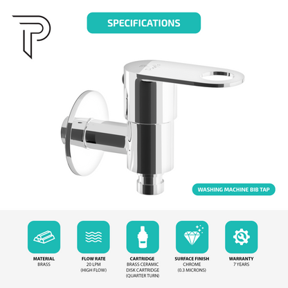 Pixaflo Admix Brass Washing Machine Tap with Wall Flange | Chrome Finish