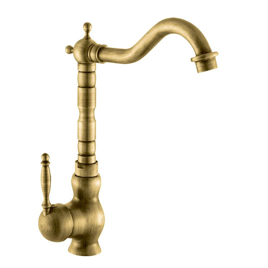 Pixaflo Antique Brass Kitchen Faucet Single Lever Sink Mixer Tap with Swivel Spout | Deck Mounted | Monobloc | Brushed Antique Finish