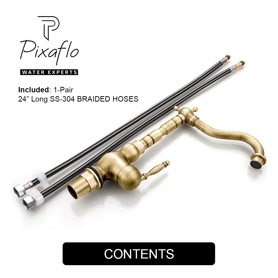 Pixaflo Antique Brass Kitchen Faucet Single Lever Sink Mixer Tap with Swivel Spout | Deck Mounted | Monobloc | Brushed Antique Finish