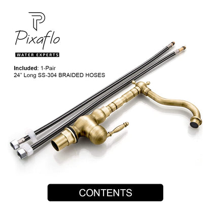 Pixaflo Antique Brass Kitchen Faucet Single Lever Sink Mixer Tap with Swivel Spout | Deck Mounted | Monobloc | Brushed Antique Finish