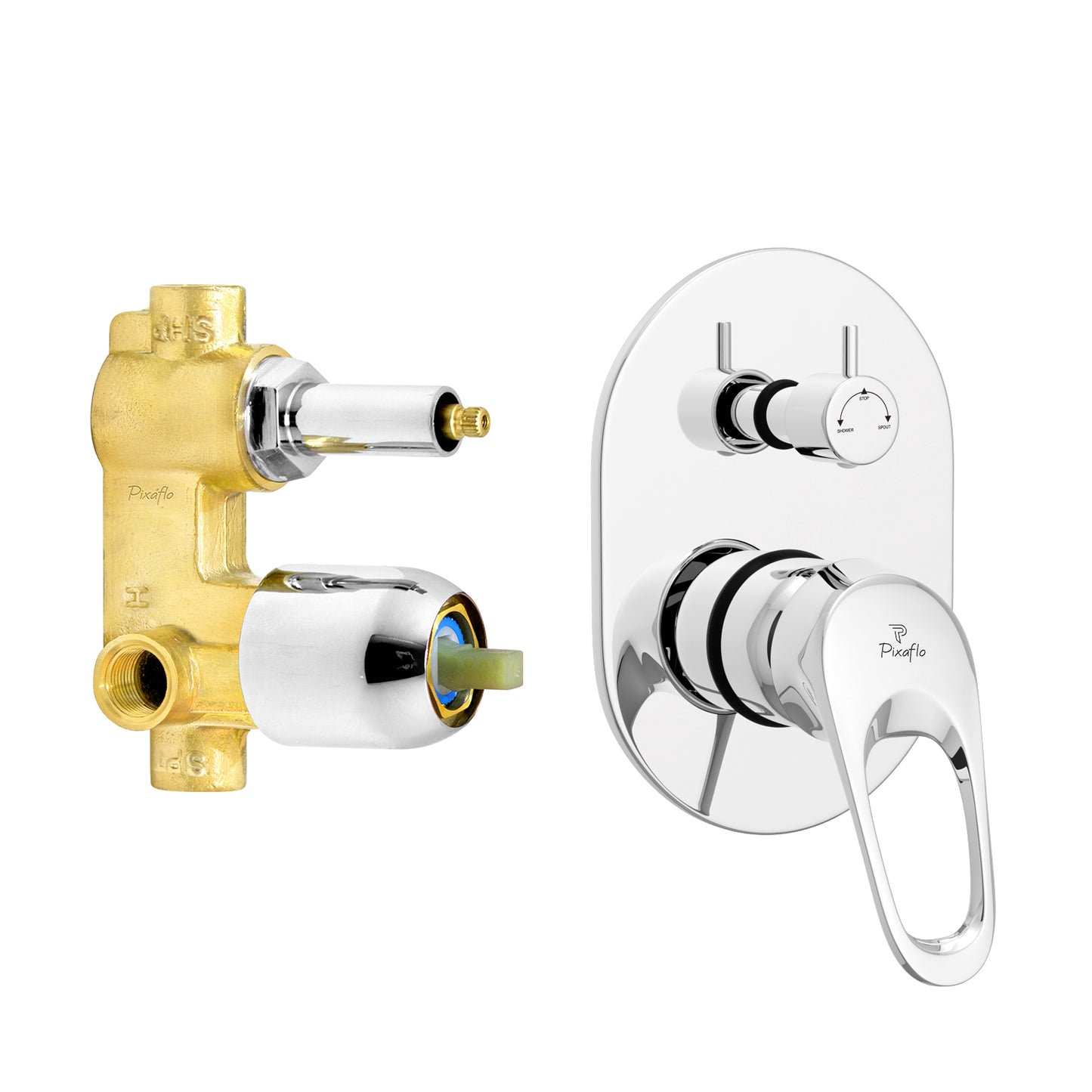 Pixaflo Brass Aquamax High Flow Single Lever 4 Way / 2 Inlet Diverter | Tic-Tac | Complete Set | Bathroom Shower System | Bathroom Mixer | Chrome Finish