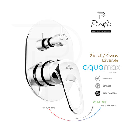Pixaflo Brass Aquamax High Flow Single Lever 4 Way / 2 Inlet Diverter | Tic-Tac | Complete Set | Bathroom Shower System | Bathroom Mixer | Chrome Finish