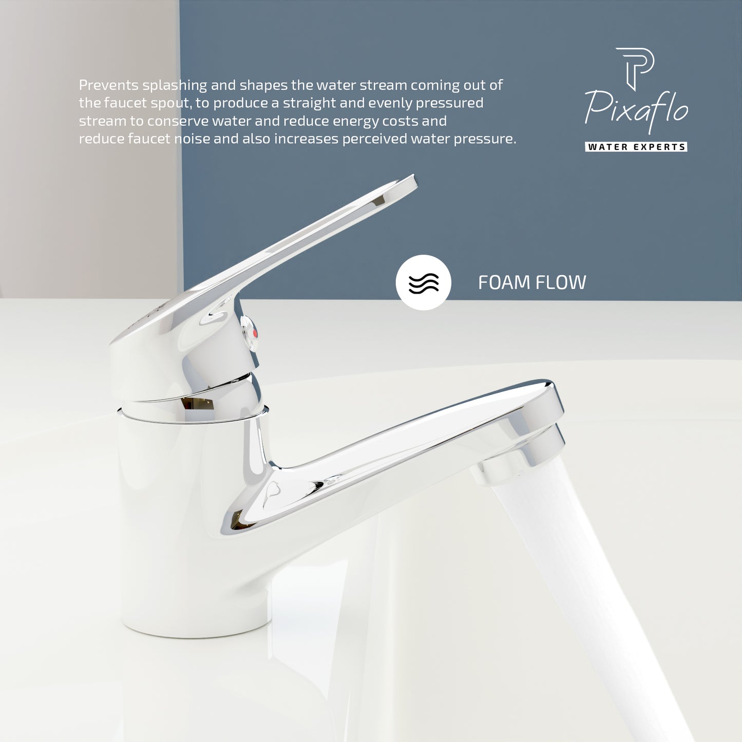 Pixaflo Aquamax Brass Single Lever Basin Mixer Tap with 24 inches Braided Hoses | Hot & Cold Deck Mounted Faucet | Chrome Finish