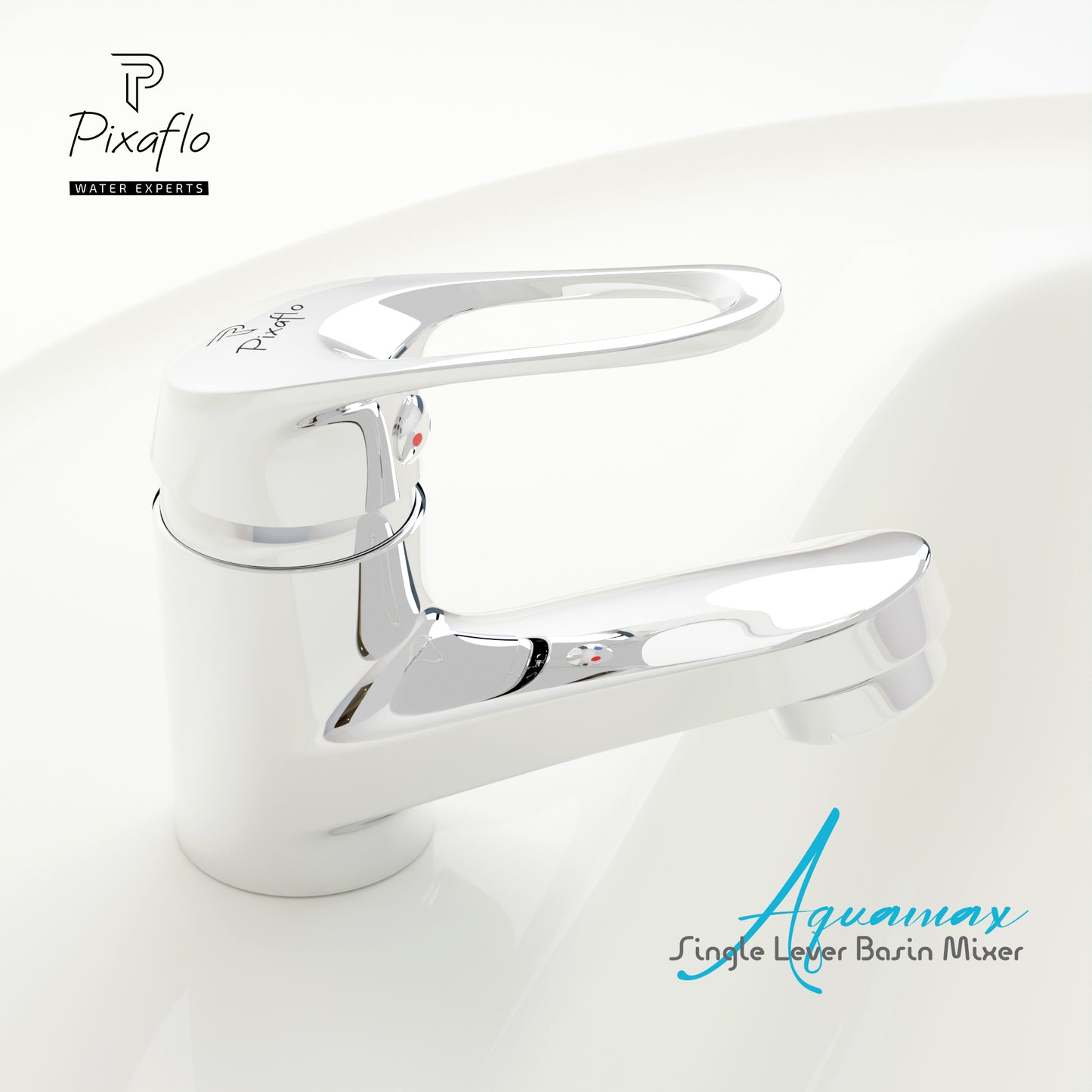 Pixaflo Aquamax Brass Single Lever Basin Mixer Tap with 24 inches Braided Hoses | Hot & Cold Deck Mounted Faucet | Chrome Finish
