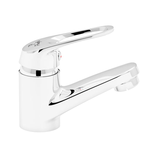 Pixaflo Aquamax Brass Single Lever Basin Mixer Tap with 18 inches Braided Hoses | Hot & Cold Deck Mounted Faucet | Chrome Finish
