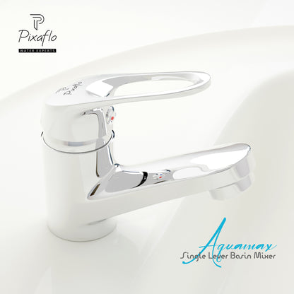 Pixaflo Aquamax Brass Single Lever Basin Mixer Tap with 18 inches Braided Hoses | Hot & Cold Deck Mounted Faucet | Chrome Finish