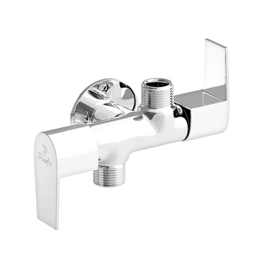 Pixaflo Area Brass 2 Way Angle Cock | 2 in 1 Angle Valve with Wall Flange For Bathroom, Toilet, Wash Basin | Chrome Finish