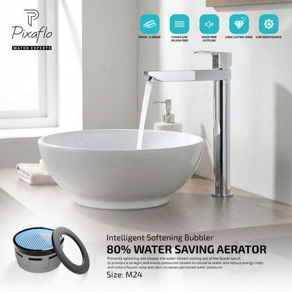 Pixaflo Area-LN Brass Extended Tall Body Pillar Cock 12 inch Tap for Wash Basin | 7 Inch Long Nose Spout | Deck Mounted | Cold Water Tap (Not Hot & Cold Mixer) | Table Top Faucet | Chrome Finish