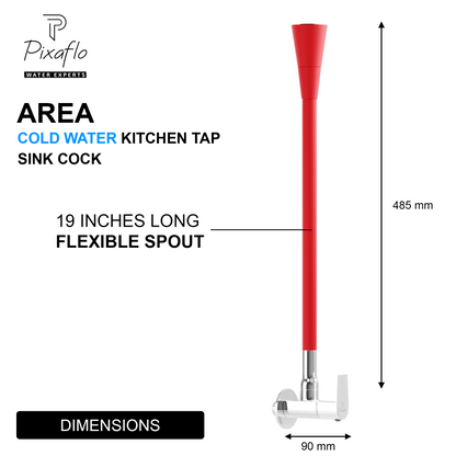 Pixaflo Area Brass Sink Cock Tap with Wall Flange | with Red Dual Flow 360-degree Swivel Flexible Silicone Swivel Spout for Kitchen Sink | Wall Mounted
