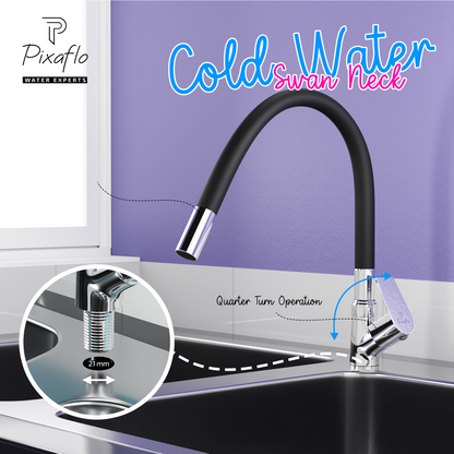 Pixaflo Area Brass Swan Neck Tap | with Black Foam Flow 360-degree Swivel Flexible Silicone Swivel Spout for Kitchen Sink and Wash Basin