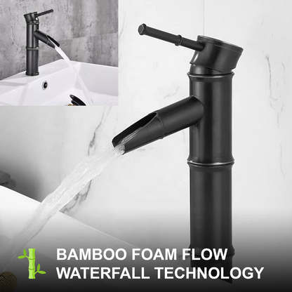 Pixaflo Bamboo Brass Extended Tall Body Hot & Cold Single Lever Basin Mixer 12" Antique Tap with 24 inches Long Braided Hoses | Matte Black