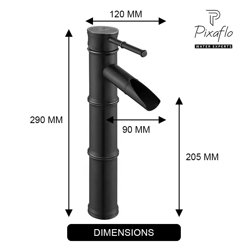 Pixaflo Bamboo Brass Extended Tall Body Hot & Cold Single Lever Basin Mixer 12" Antique Tap with 24 inches Long Braided Hoses | Matte Black