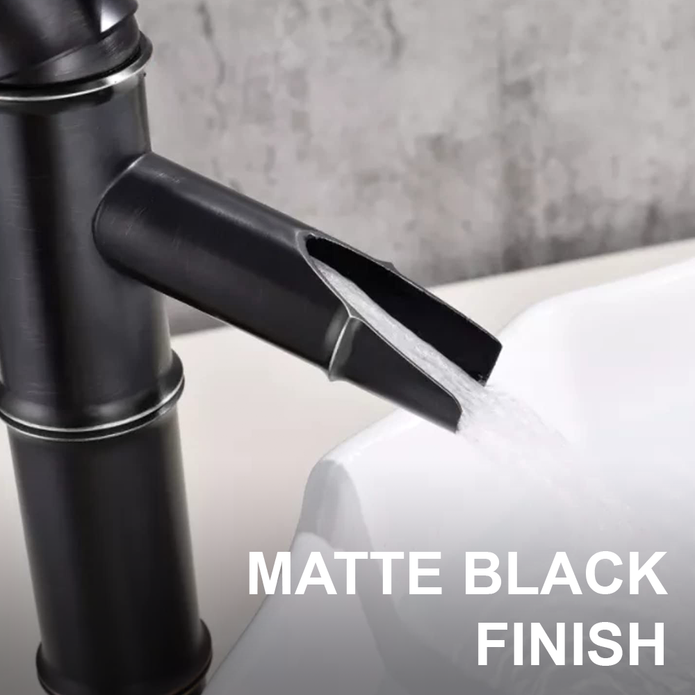 Pixaflo Bamboo Brass Extended Tall Body Hot & Cold Single Lever Basin Mixer 12" Antique Tap with 24 inches Long Braided Hoses | Matte Black