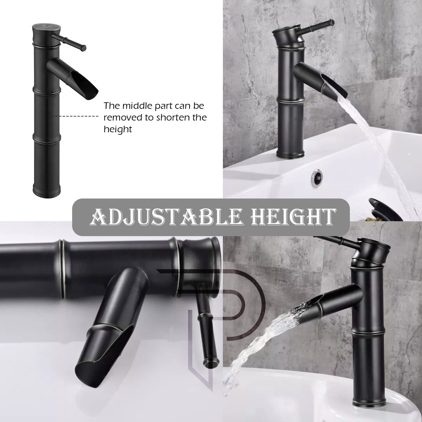 Pixaflo Bamboo Brass Extended Tall Body Hot & Cold Single Lever Basin Mixer 12" Antique Tap with 24 inches Long Braided Hoses | Matte Black