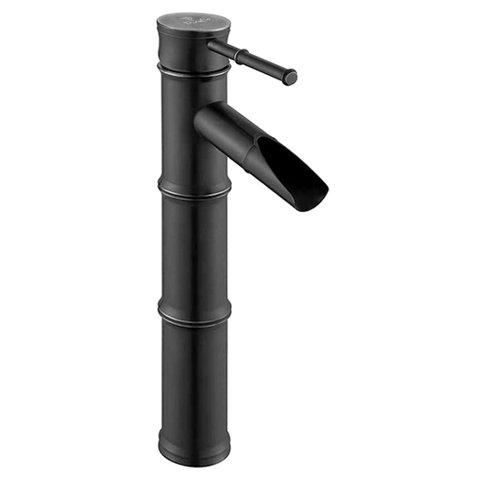 Pixaflo Bamboo Brass Extended Tall Body Hot & Cold Single Lever Basin Mixer 12" Antique Tap with 24 inches Long Braided Hoses | Matte Black