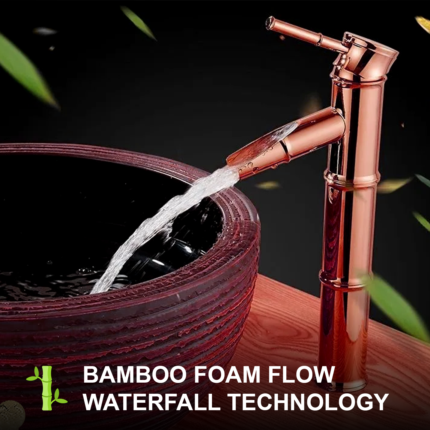 Pixaflo Bamboo Brass Extended Tall Body Hot & Cold Single Lever Basin Mixer 12" Antique Tap with 24 inches Long Braided Hoses | Rose Gold