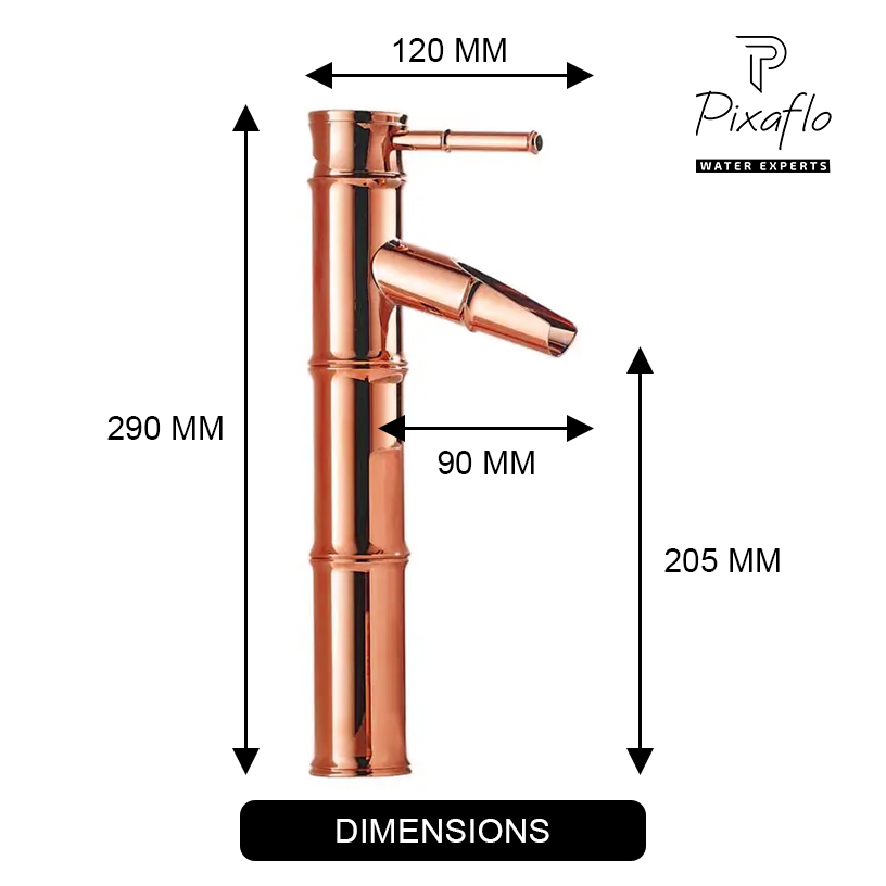 Pixaflo Bamboo Brass Extended Tall Body Hot & Cold Single Lever Basin Mixer 12" Antique Tap with 24 inches Long Braided Hoses | Rose Gold