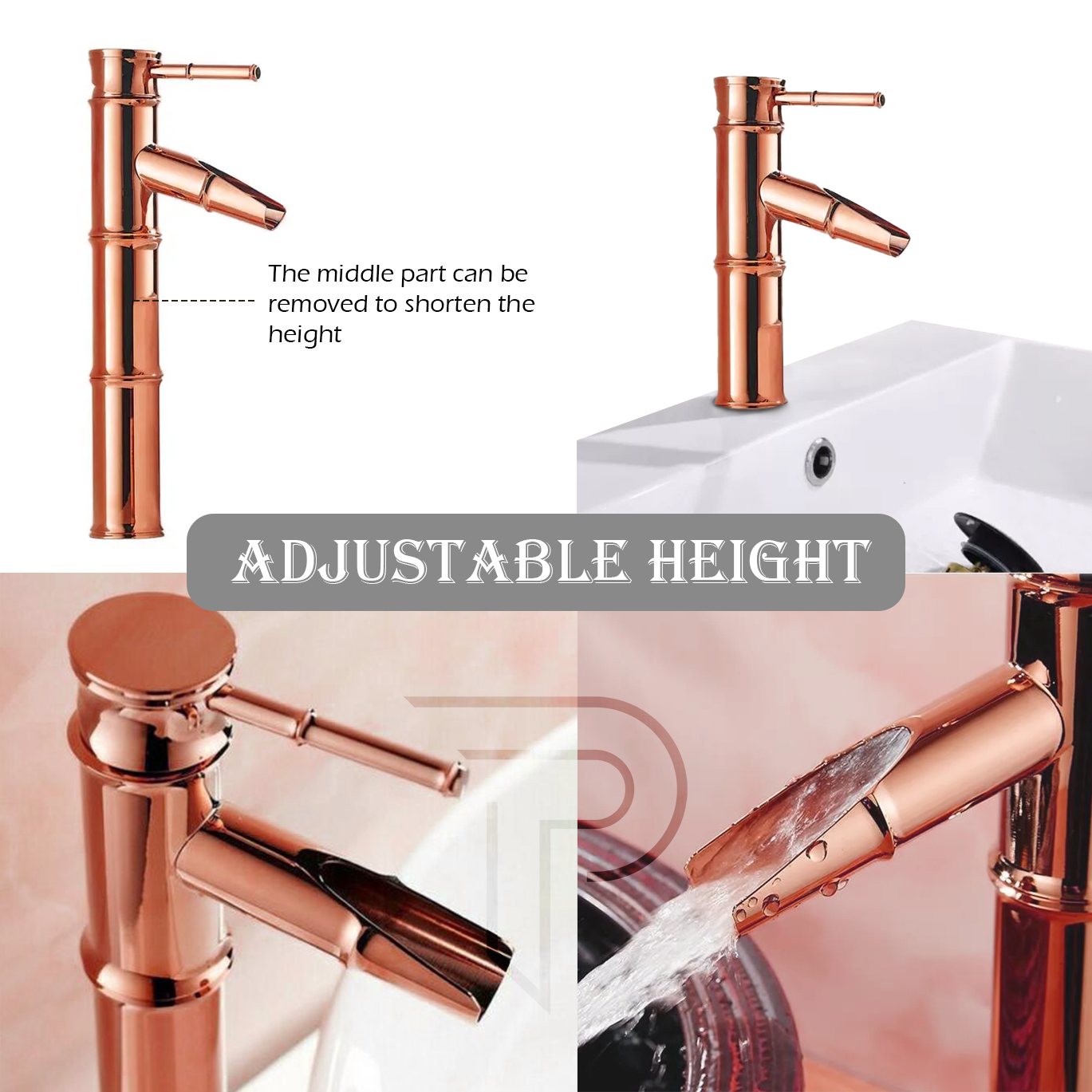 Pixaflo Bamboo Brass Extended Tall Body Hot & Cold Single Lever Basin Mixer 12" Antique Tap with 24 inches Long Braided Hoses | Rose Gold
