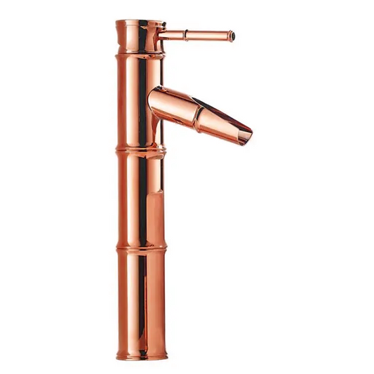 Pixaflo Bamboo Brass Extended Tall Body Hot & Cold Single Lever Basin Mixer 12" Antique Tap with 24 inches Long Braided Hoses | Rose Gold