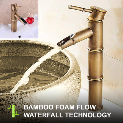 Pixaflo Bamboo Brass Extended Tall Body Hot & Cold Single Lever Basin Mixer 12" Antique Tap with 24 inches Long Braided Hoses | Brushed Brass