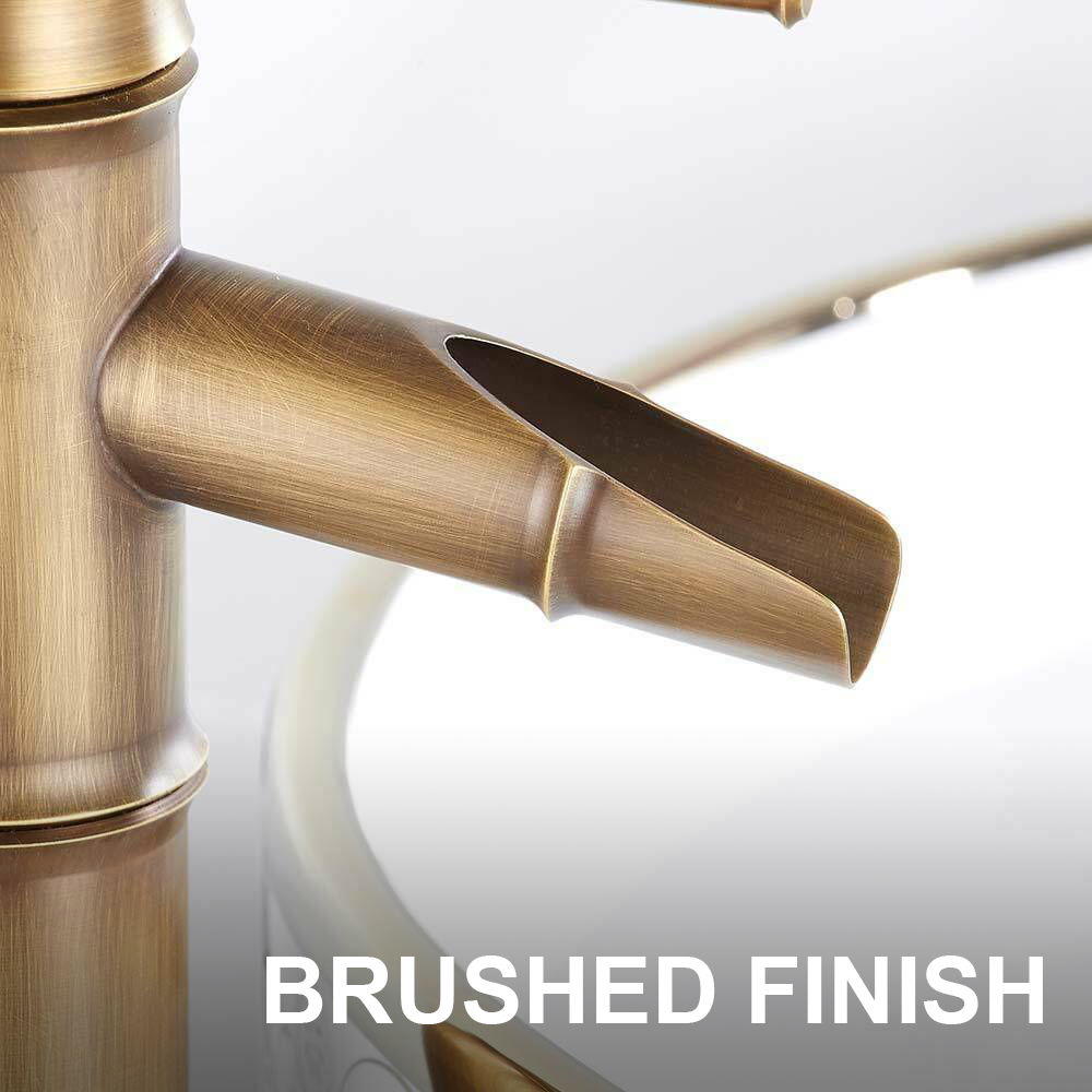 Pixaflo Bamboo Brass Extended Tall Body Hot & Cold Single Lever Basin Mixer 12" Antique Tap with 24 inches Long Braided Hoses | Brushed Brass